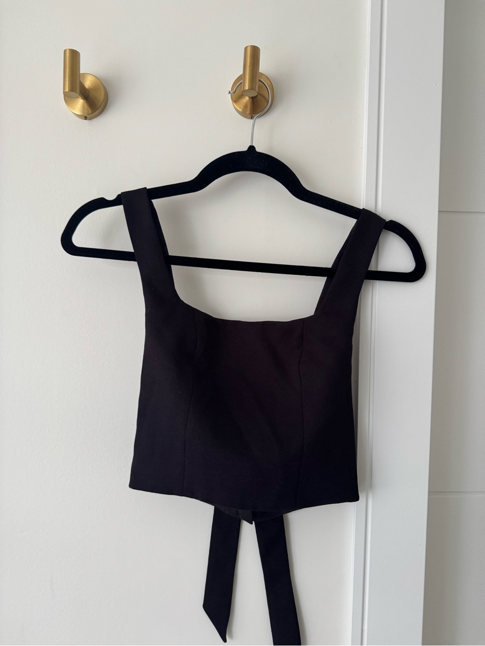 Kookai Black Square-Neck Crop Tank with Back Tie Detail